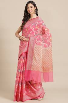 pink silk cotton   saree with blouse