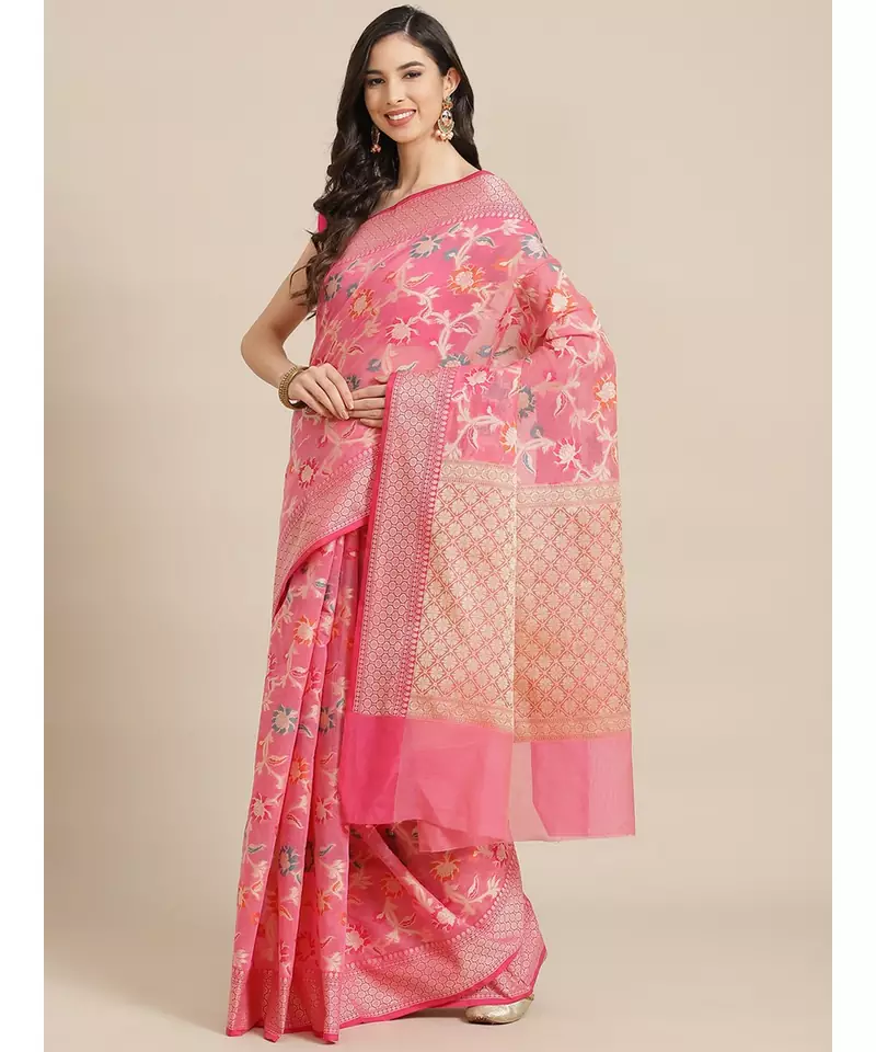 pink silk cotton   saree with blouse