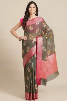 black silk cotton   saree with blouse