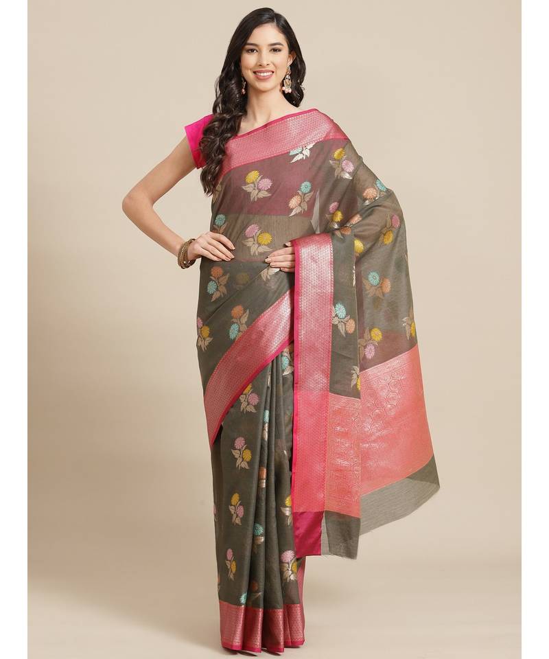 black silk cotton   saree with blouse