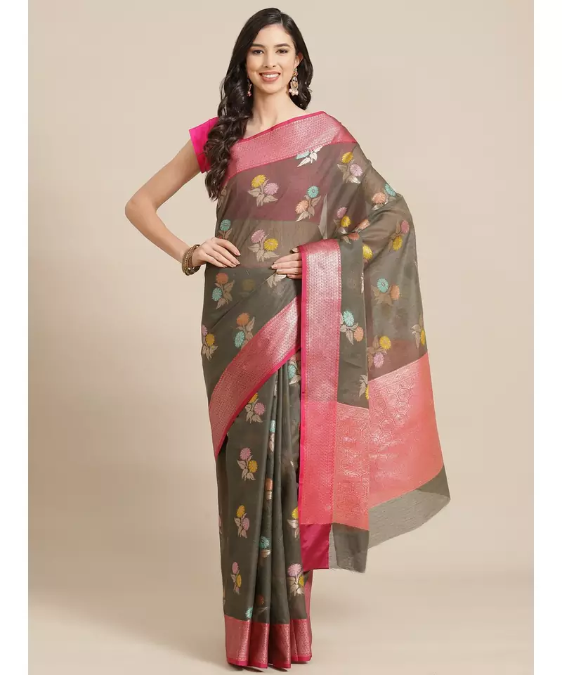 black silk cotton   saree with blouse