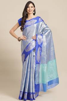 blue banarasi brocade   saree with blouse
