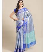 blue banarasi brocade   saree with blouse