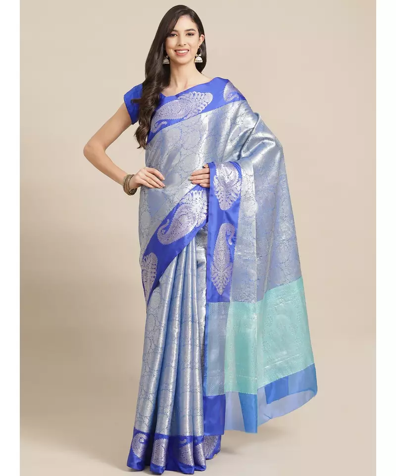 blue banarasi brocade   saree with blouse