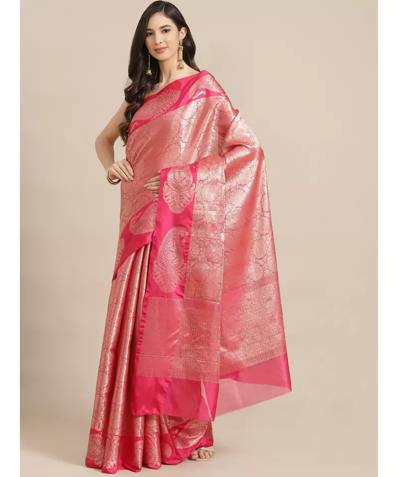 pink banarasi brocade   saree with blouse
