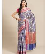 blue banarasi brocade   saree with blouse