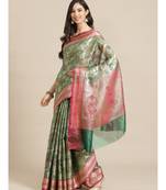 green banarasi brocade   saree with blouse