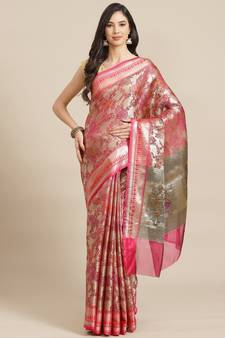 pink banarasi brocade   saree with blouse