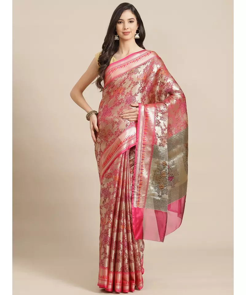 pink banarasi brocade   saree with blouse