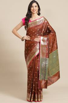 brown art silk sarees   saree with blouse