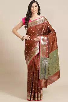 brown art silk sarees   saree with blouse