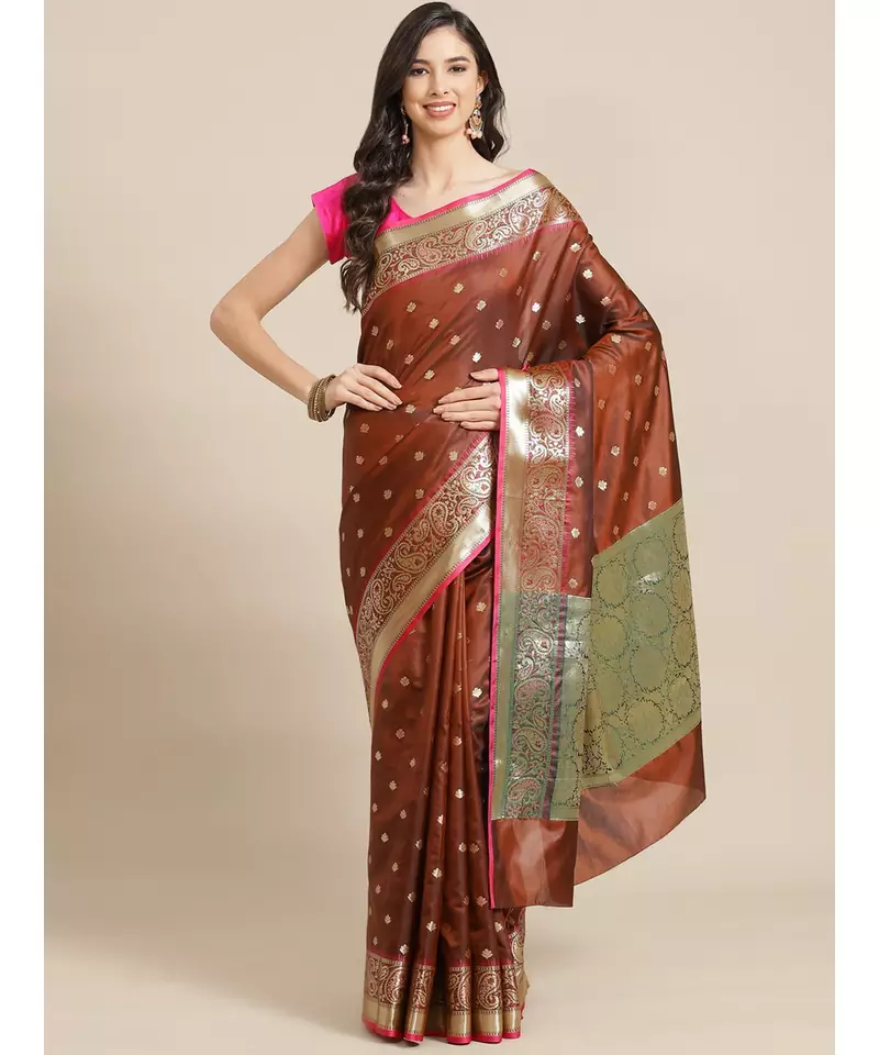brown art silk sarees   saree with blouse