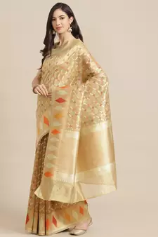 beige tissue   saree with blouse