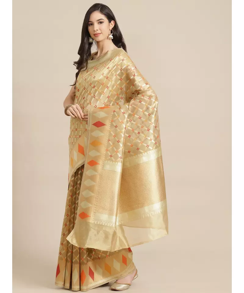 beige tissue   saree with blouse