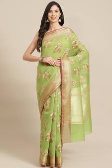 green cotton silk   saree with blouse