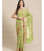 green cotton silk   saree with blouse