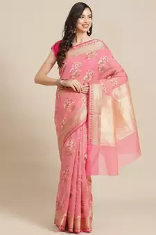 pink cotton silk   saree with blouse
