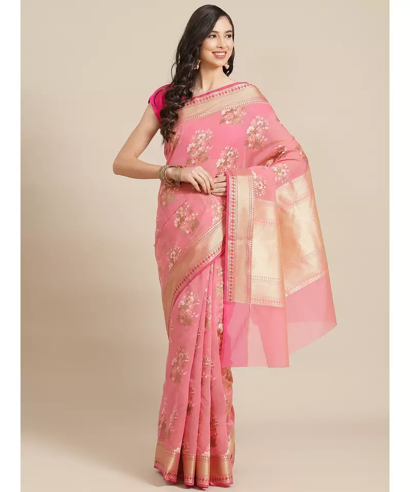 pink cotton silk   saree with blouse