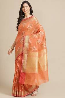 peach cotton silk   saree with blouse