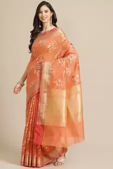 peach cotton silk   saree with blouse