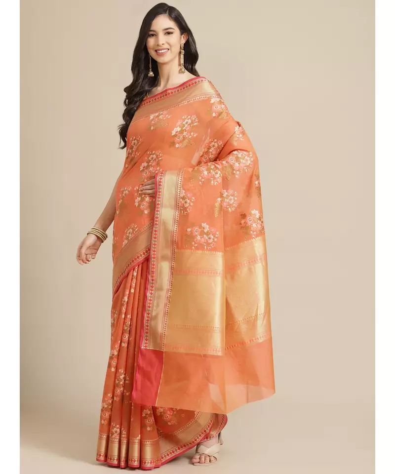 peach cotton silk   saree with blouse
