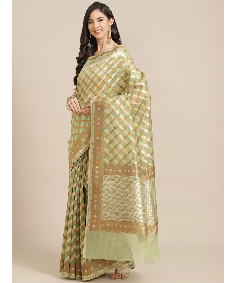green organza   saree with blouse