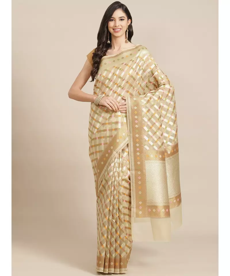 cream organza   saree with blouse