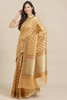 beige organza   saree with blouse