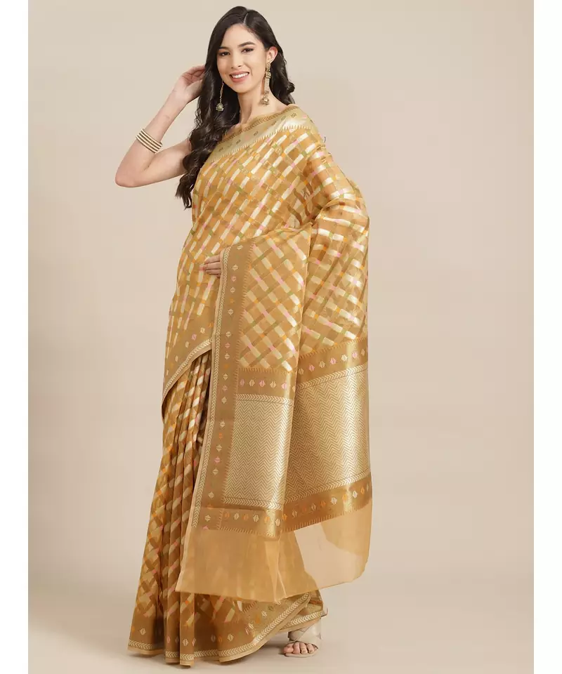 beige organza   saree with blouse