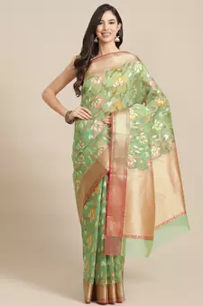 green organza   saree with blouse
