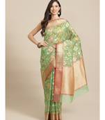 green organza   saree with blouse