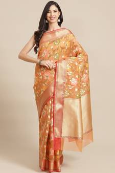 peach organza   saree with blouse