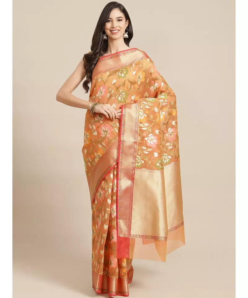 peach organza   saree with blouse