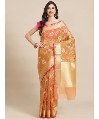 peach organza   saree with blouse 1