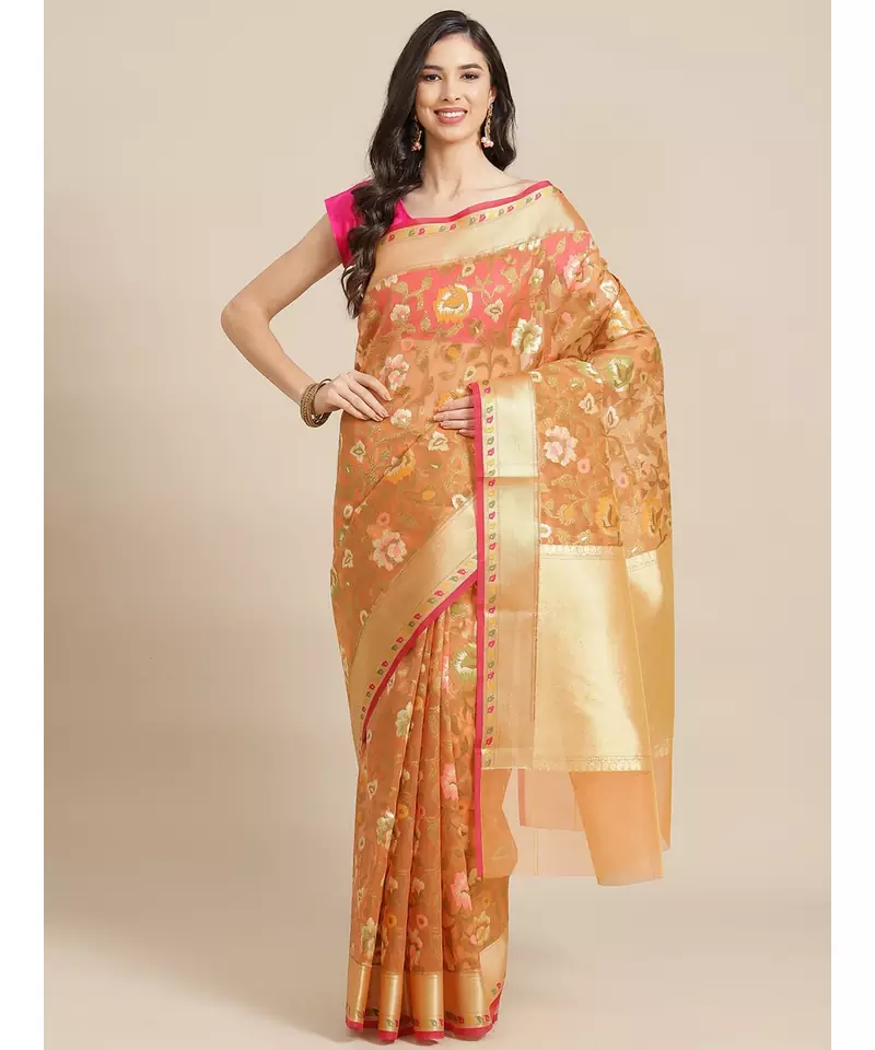 peach organza   saree with blouse