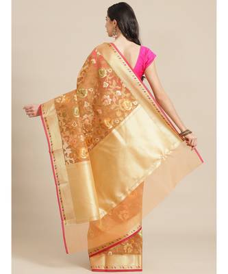 peach organza   saree with blouse 2