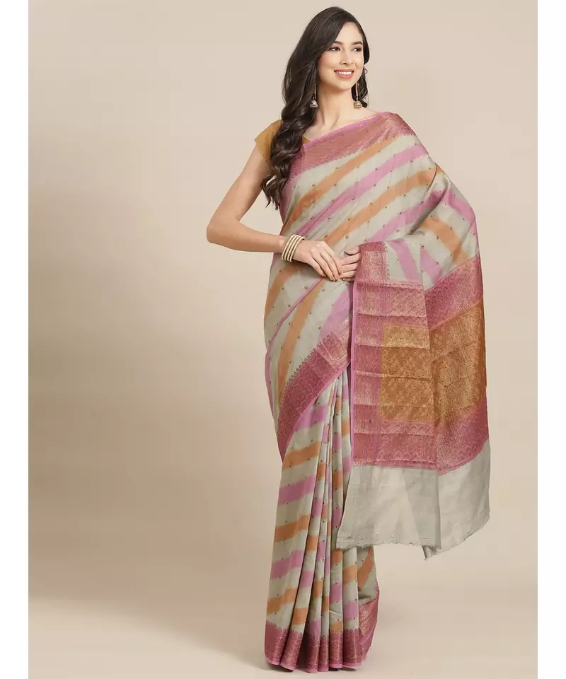 grey pure banarasi silk   saree with blouse