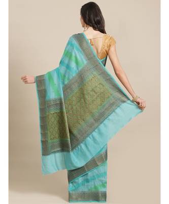 blue pure banarasi silk   saree with blouse 2