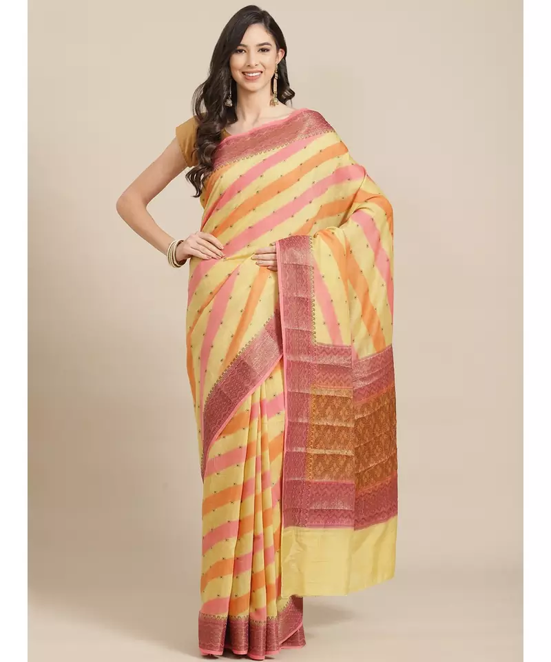 yellow pure banarasi silk   saree with blouse