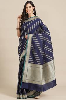 navy blue art silk sarees   saree with blouse