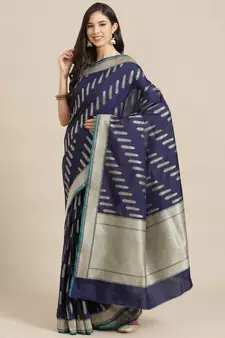 navy blue art silk sarees   saree with blouse