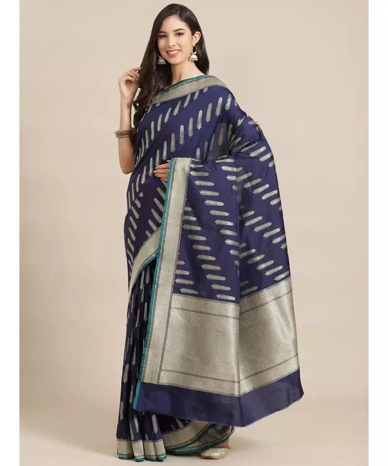 navy blue art silk sarees   saree with blouse