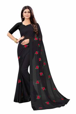 Black Georgette Embriodered Saree With lace and Blouse Piece. 1