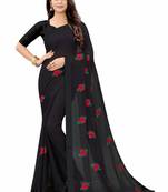 Black Georgette Embriodered Saree With lace and Blouse Piece.
