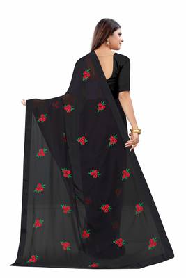 Black Georgette Embriodered Saree With lace and Blouse Piece. 3