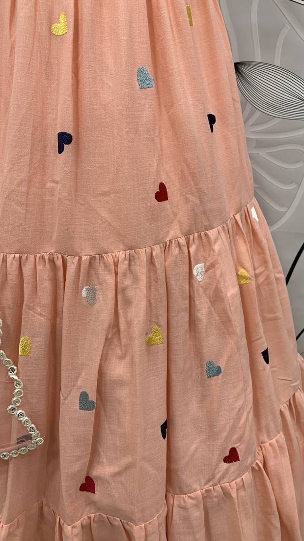 Pink Thread With Sequins Embroidered cotton semi stitched lehenga