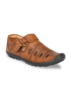 ZORIK Men's Tan Synthetic Leather SlipOn Ethnic Sandal 1
