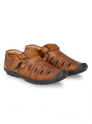 ZORIK Men's Tan Synthetic Leather SlipOn Ethnic Sandal 2