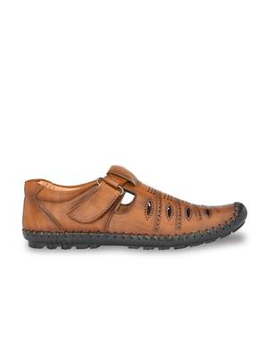 ZORIK Men's Tan Synthetic Leather SlipOn Ethnic Sandal 3