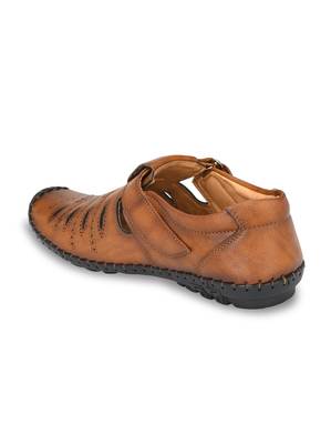 ZORIK Men's Tan Synthetic Leather SlipOn Ethnic Sandal 4